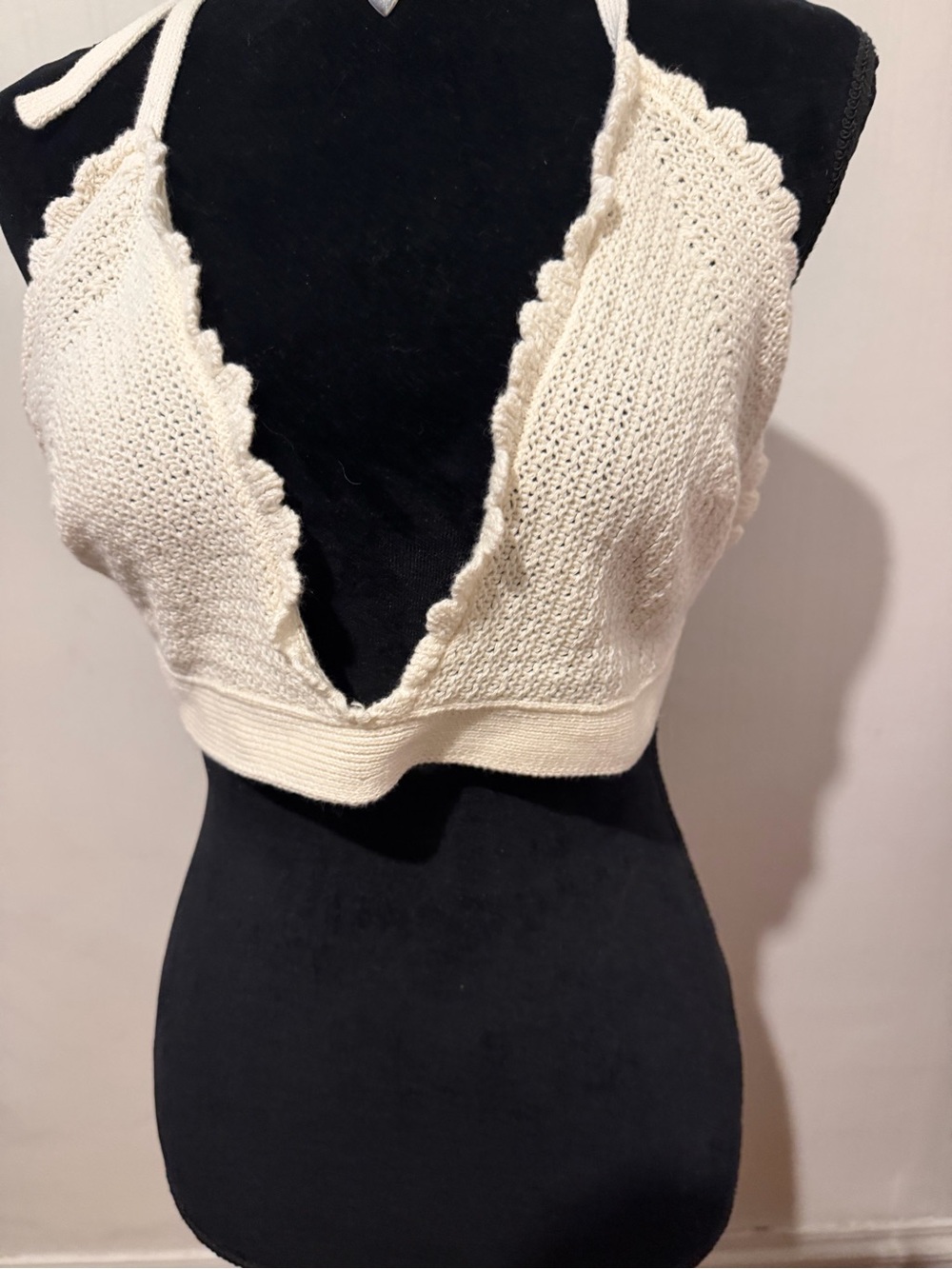 Cream Crochet Halter Bralette Top XXL NWT
